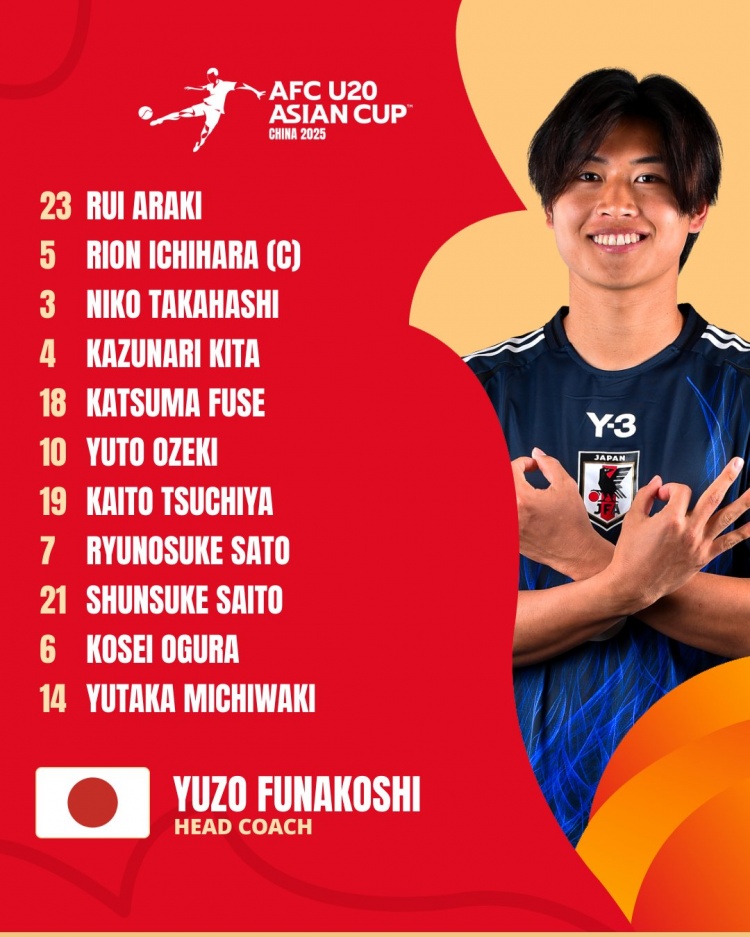  日本U20vs敘利亞U20首發(fā):高橋仁胡、佐藤龍之介出戰(zhàn) 高岡伶颯替補(bǔ)