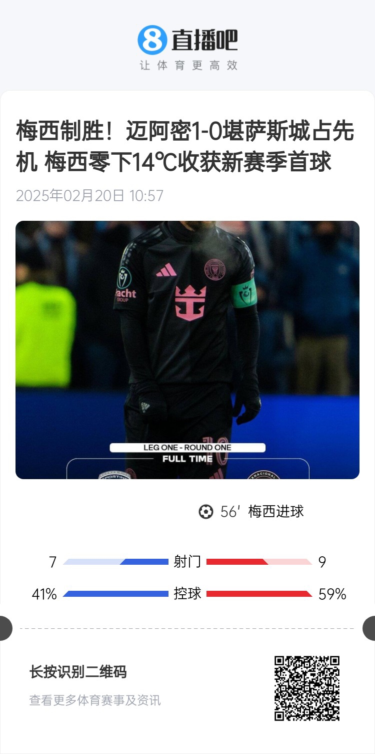  冰火兩重！梅西上一場-14℃進球，本場美職聯(lián)21°C