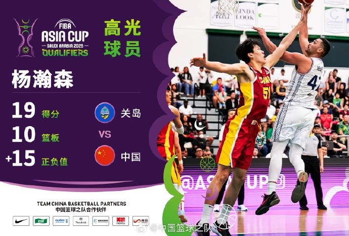  8中7拿到19分9籃板！楊瀚森當選中國男籃VS關島高光球員