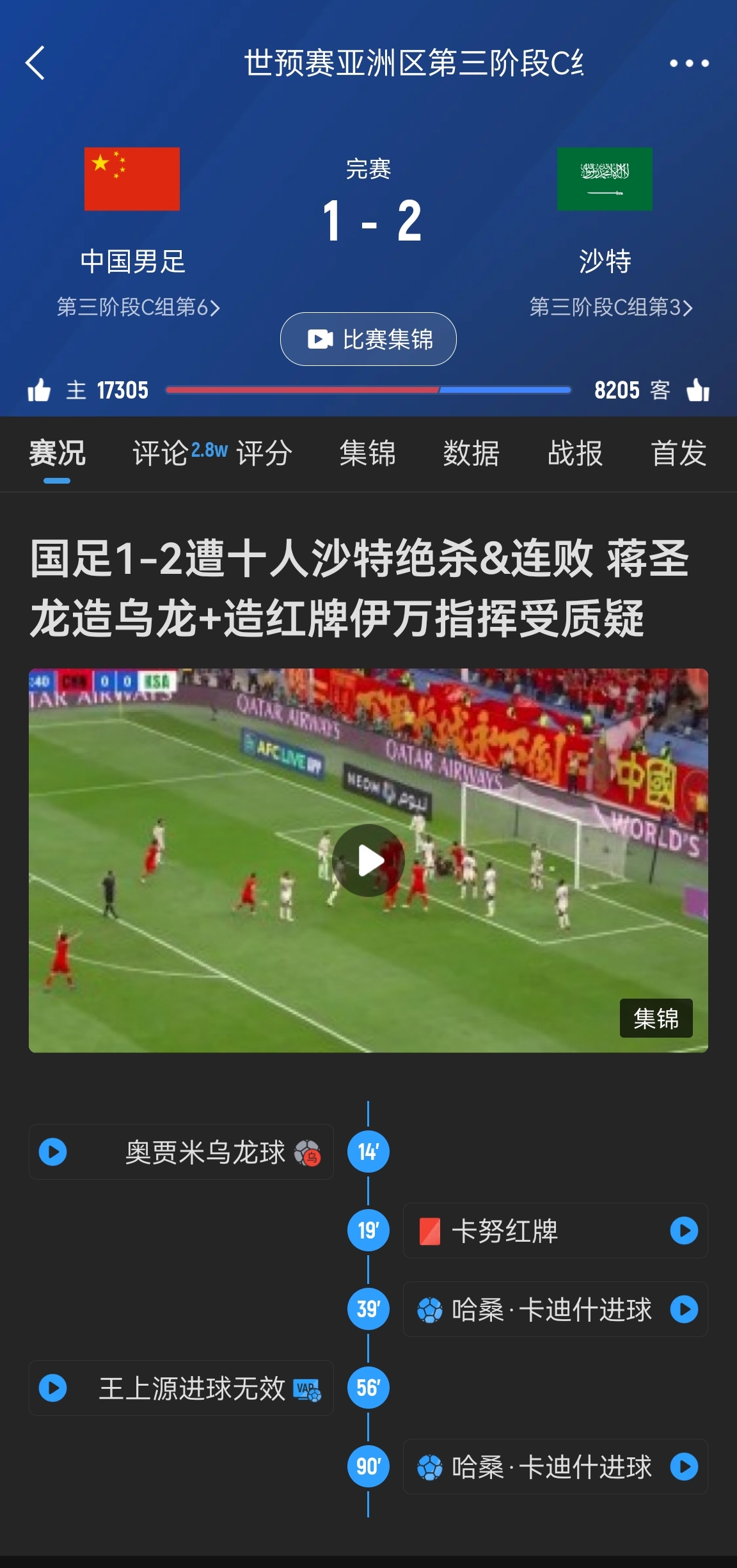  今天什么劇本？首戰(zhàn)沙特也是半場紅牌+蔣光太傷退，最后國足被翻